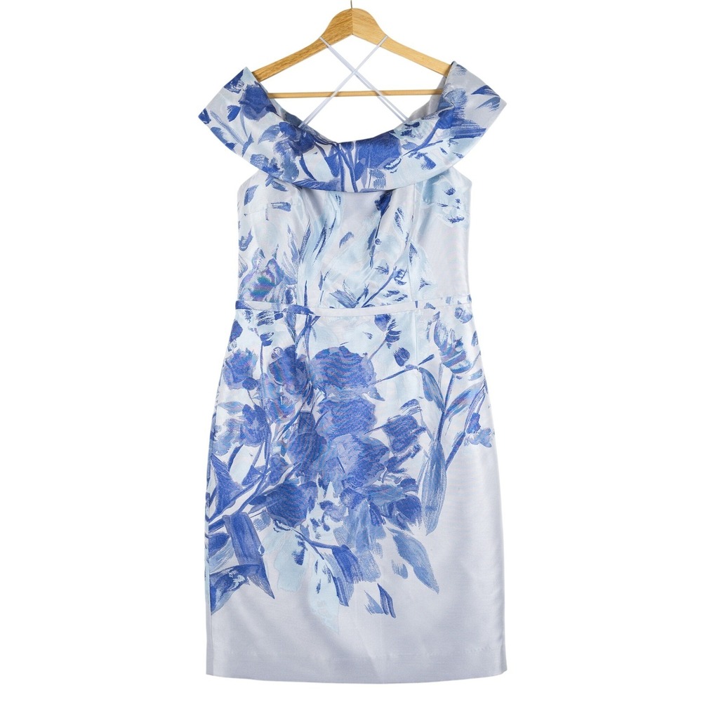 Rickie Freeman for Teri Jon Sheath Dress Floral Print Blue Size 8 - Picture 2 of 9